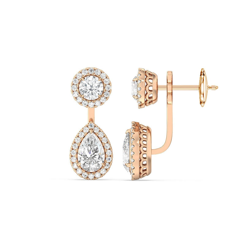 Toi et Moi Halo Round and Teardrop Front Back Earrings