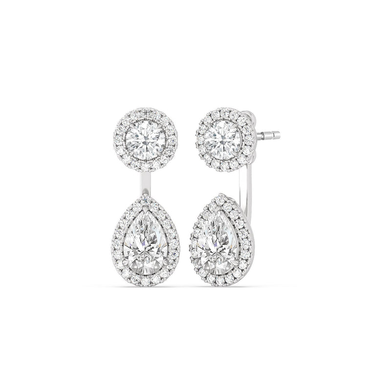 Toi et Moi Halo Round and Teardrop Front Back Earrings