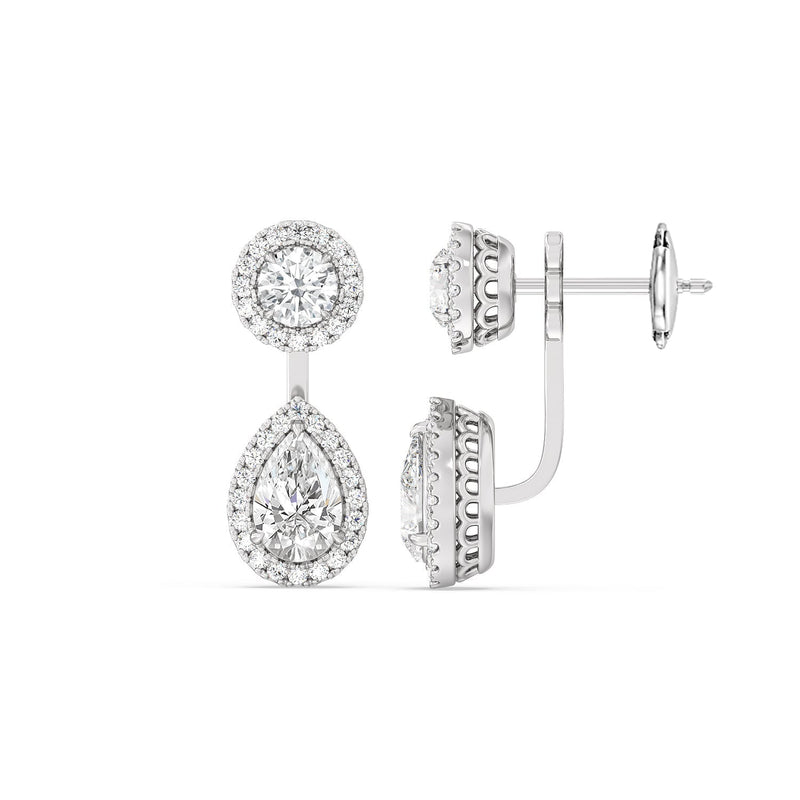 Toi et Moi Halo Round and Teardrop Front Back Earrings