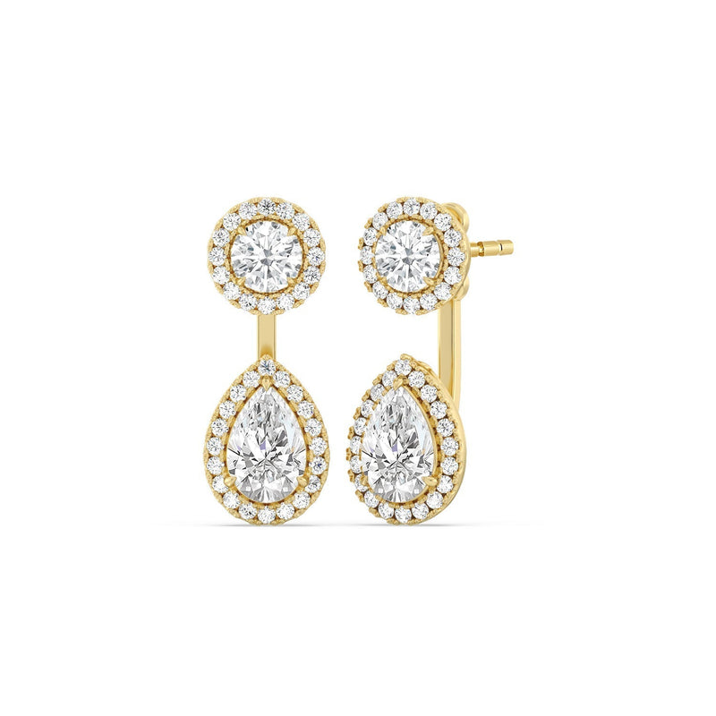 Toi et Moi Halo Round and Teardrop Front Back Earrings