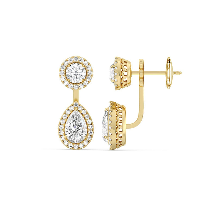 Toi et Moi Halo Round and Teardrop Front Back Earrings