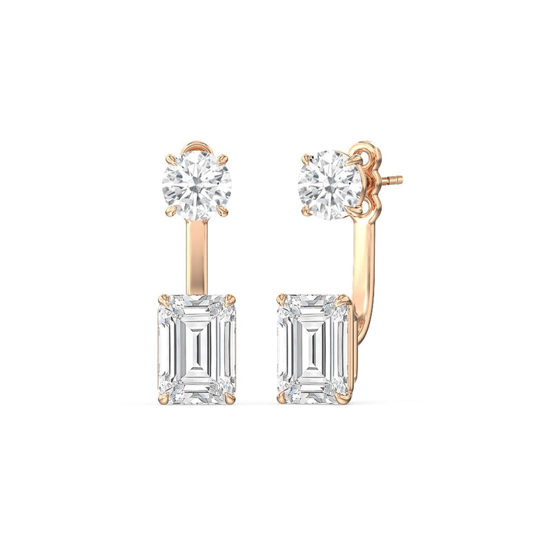 Toi et Moi Round and Emerald Front Back Earrings