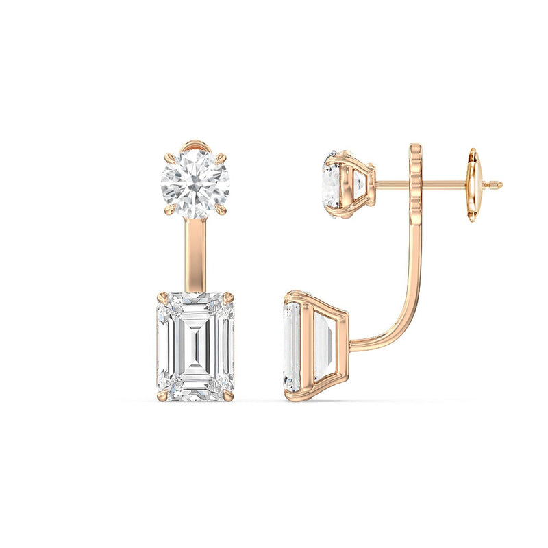 Toi et Moi Round and Emerald Front Back Earrings