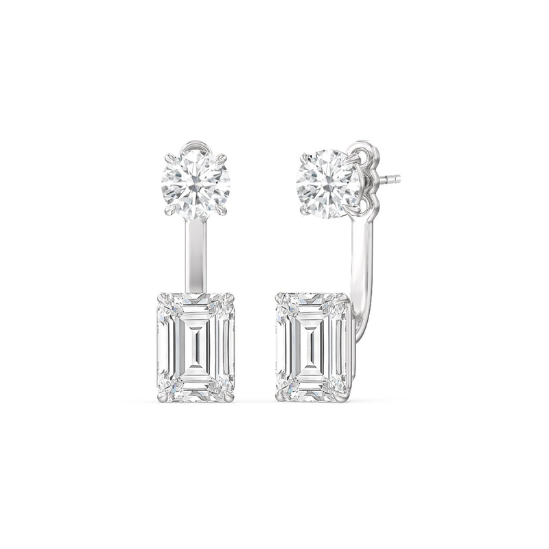 Toi et Moi Round and Emerald Front Back Earrings