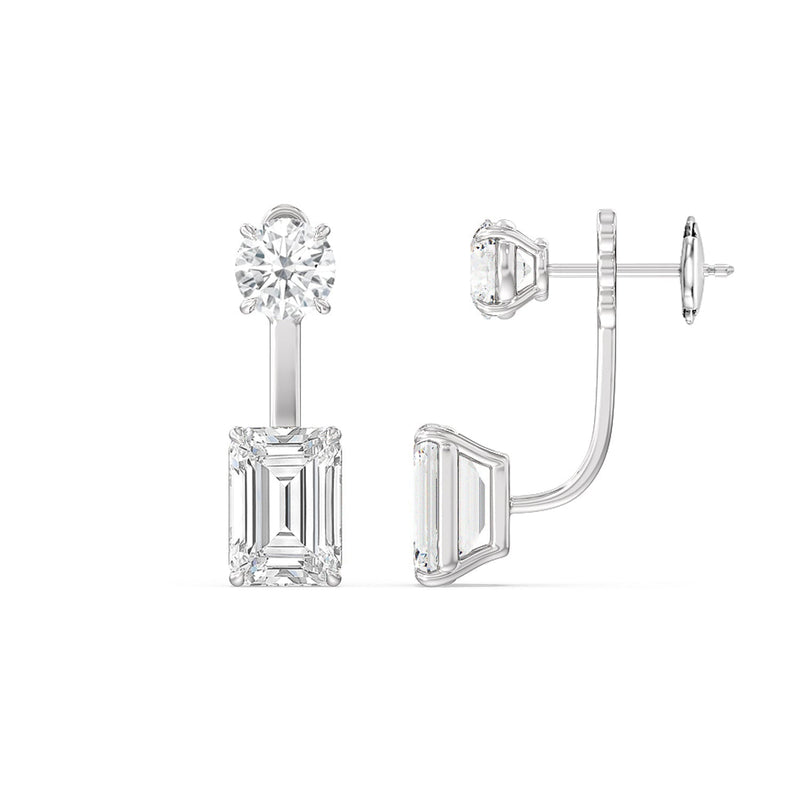 Toi et Moi Round and Emerald Front Back Earrings
