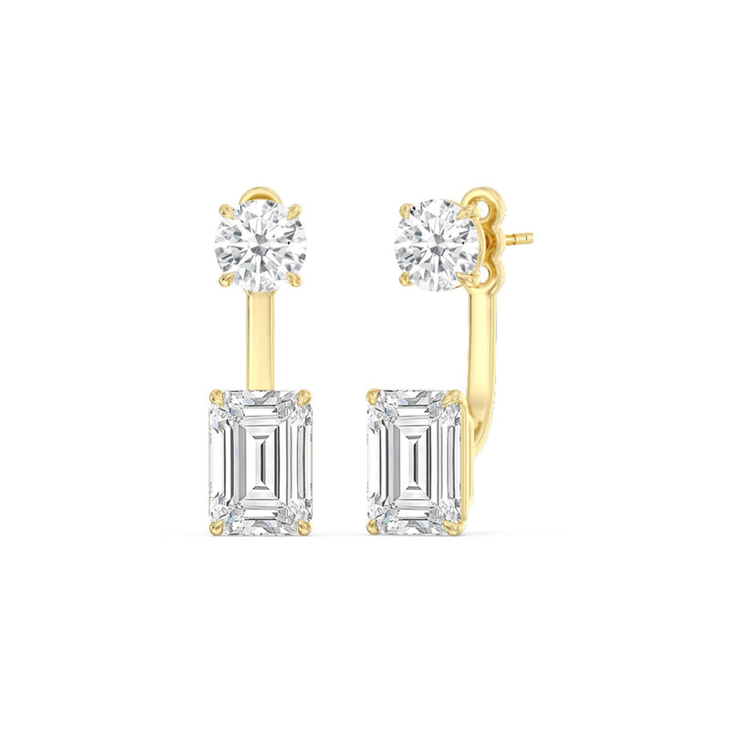 Toi et Moi Round and Emerald Front Back Earrings