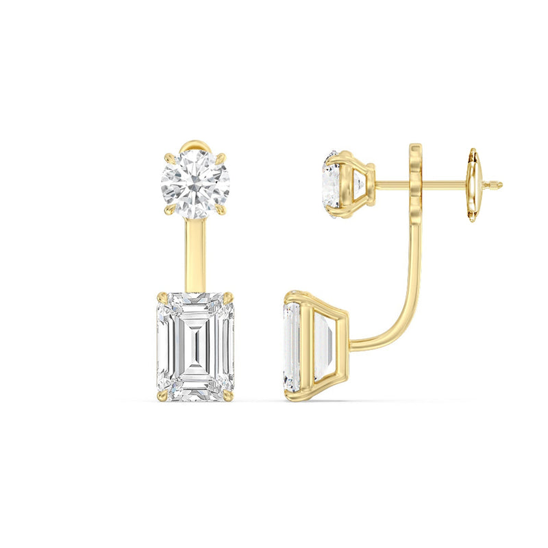 Toi et Moi Round and Emerald Front Back Earrings