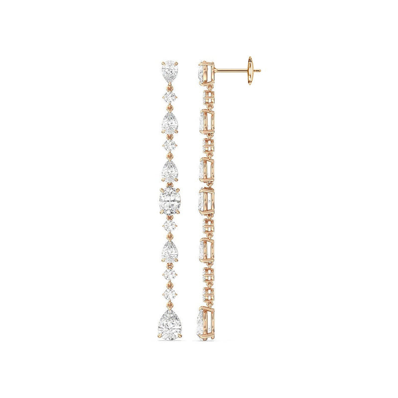 Pear Round and Oval Diamonds Single Line Long Earring