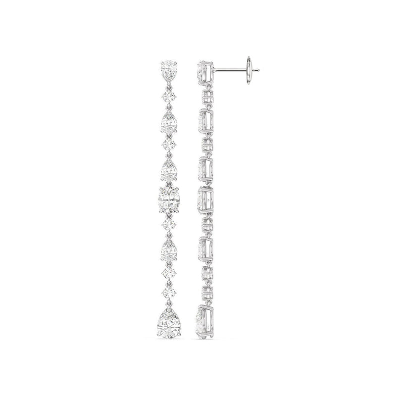 Pear Round and Oval Diamonds Single Line Long Earring