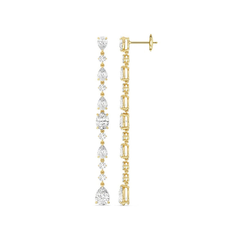 Pear Round and Oval Diamonds Single Line Long Earring