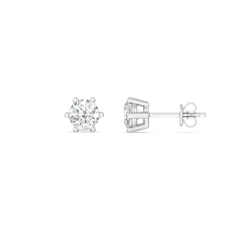 Six Prong Round Stud Earrings