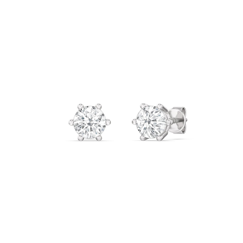 Six Prong Round Stud Earrings