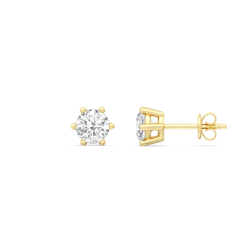 Six Prong Round Stud Earrings