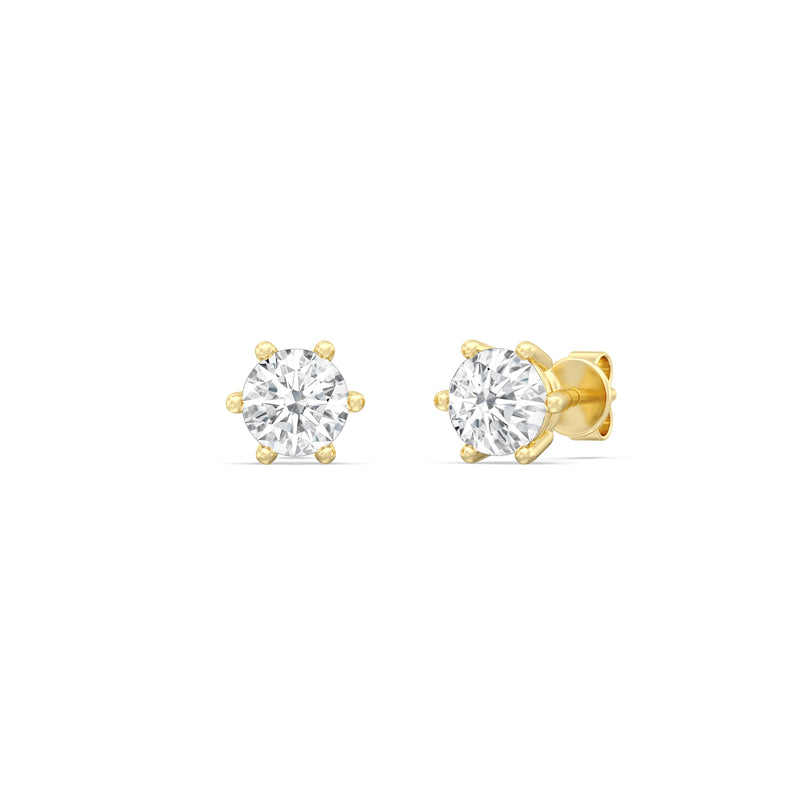 Six Prong Round Stud Earrings