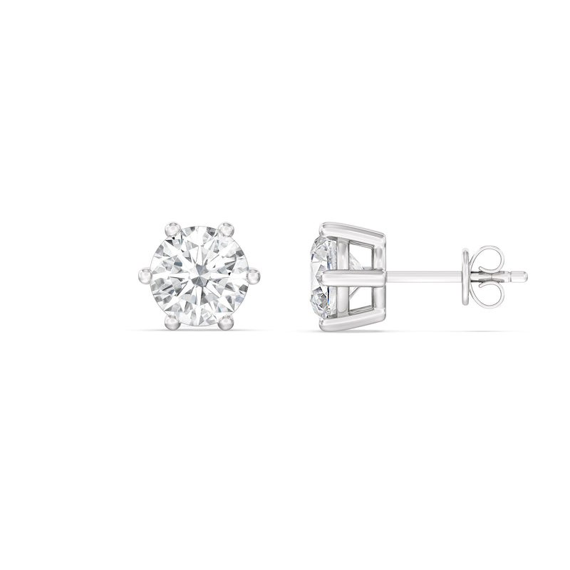 Six Prong Round Stud Earrings
