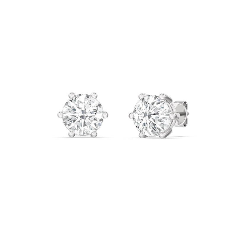 Six Prong Round Stud Earrings