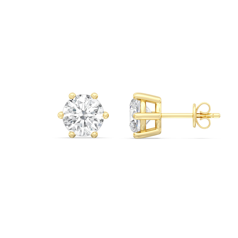 Six Prong Round Stud Earrings