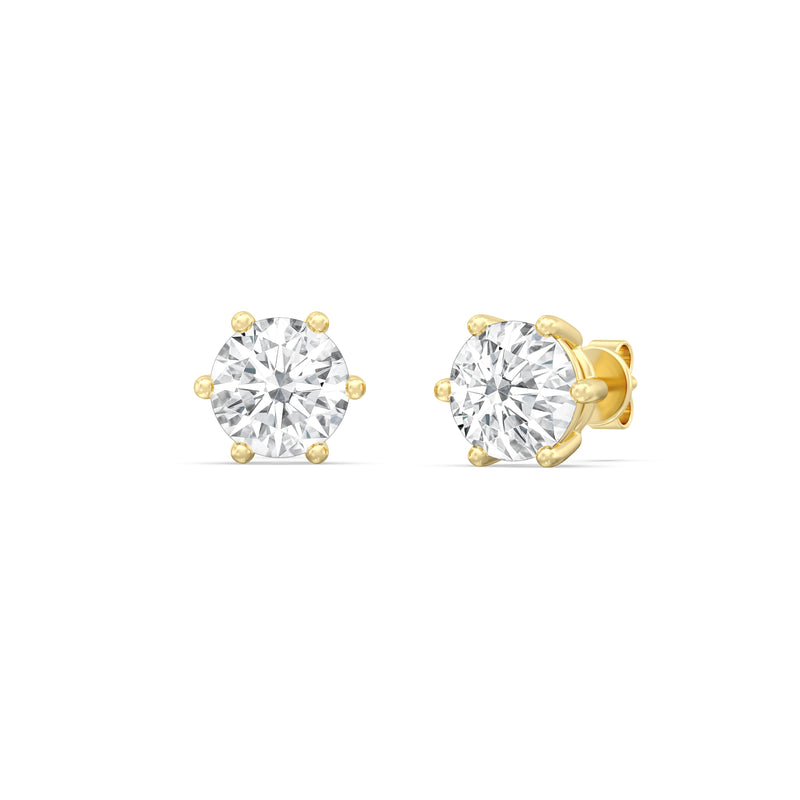 Six Prong Round Stud Earrings