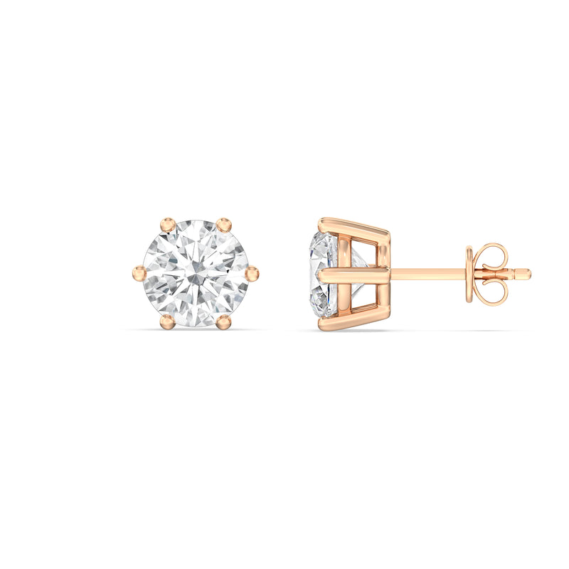 Six Prong Round Stud Earrings