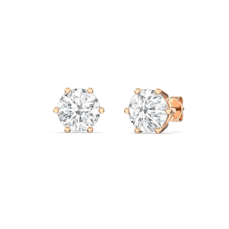 Six Prong Round Stud Earrings