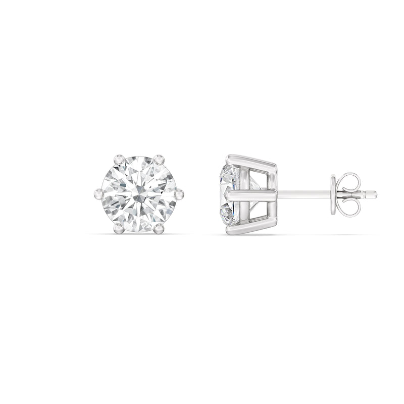Six Prong Round Stud Earrings