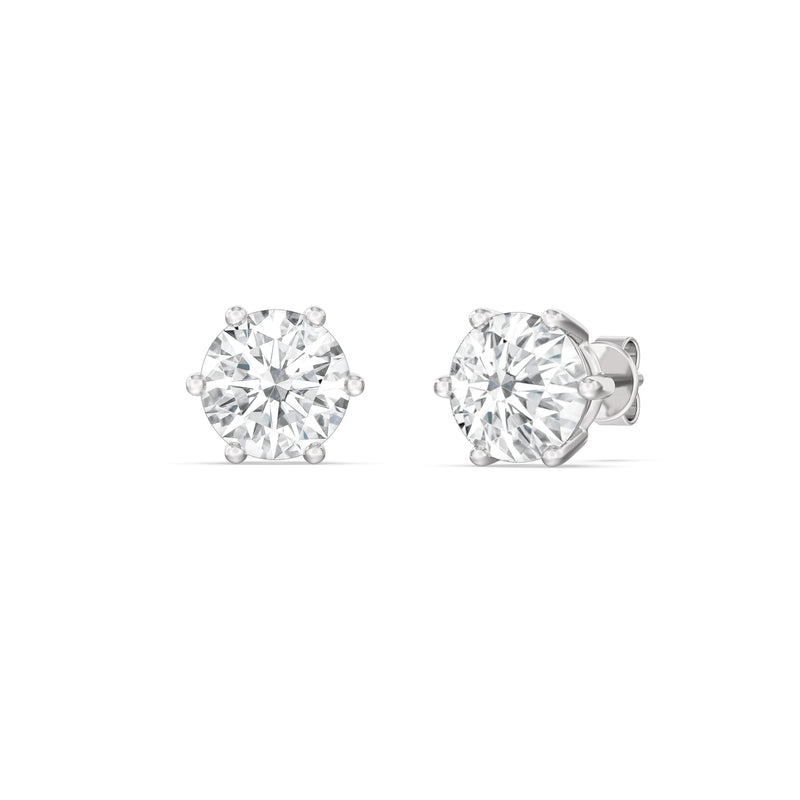 Six Prong Round Stud Earrings