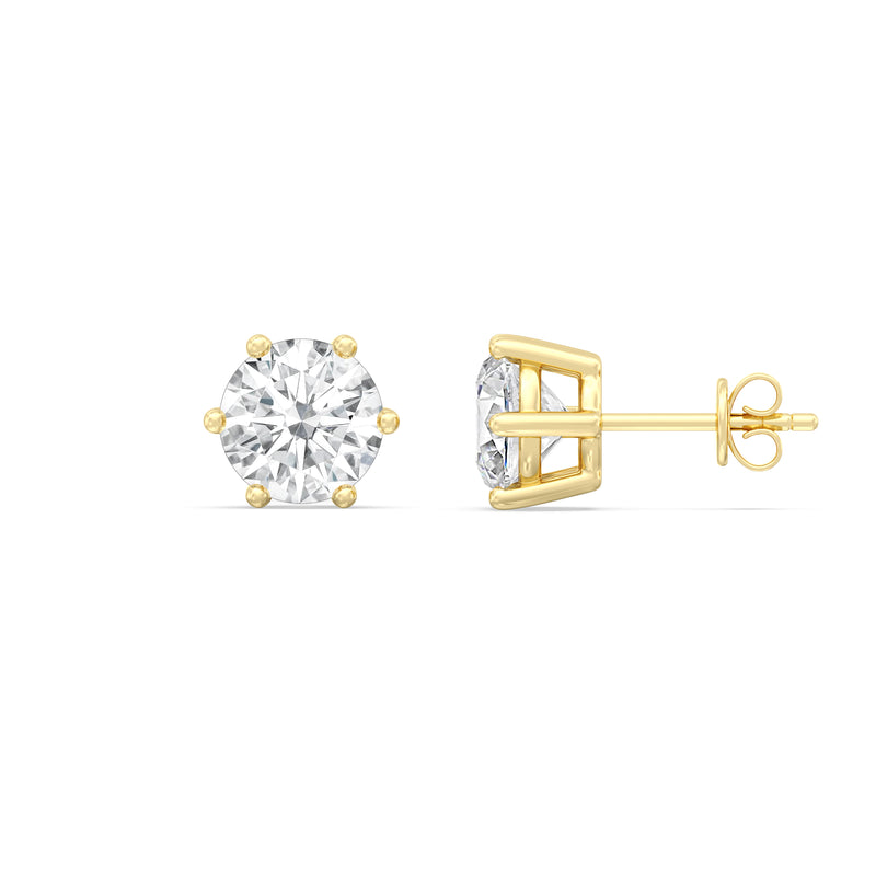 Six Prong Round Stud Earrings