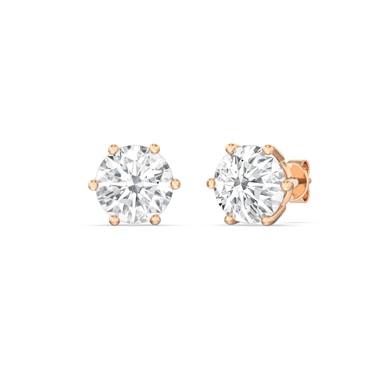 Six Prong Round Stud Earrings