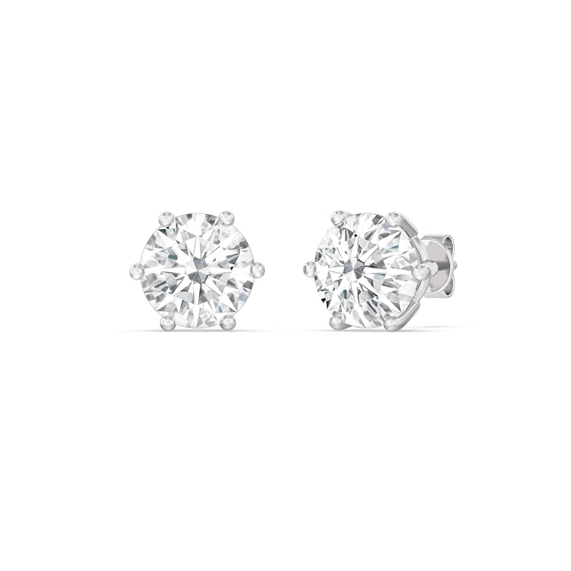 Six Prong Round Stud Earrings