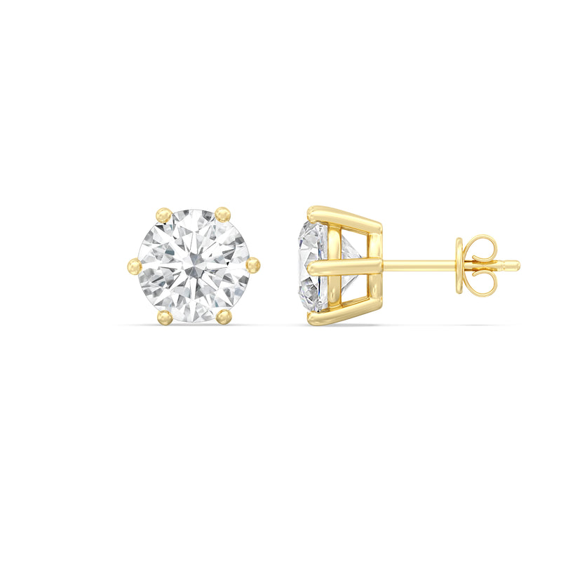 Six Prong Round Stud Earrings