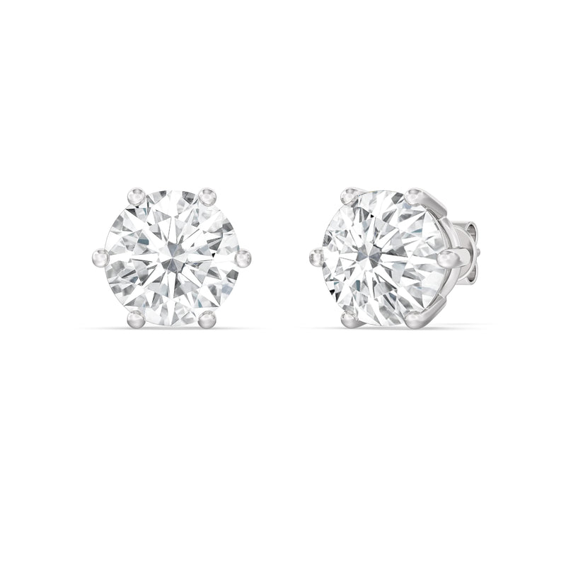 Six Prong Round Stud Earrings