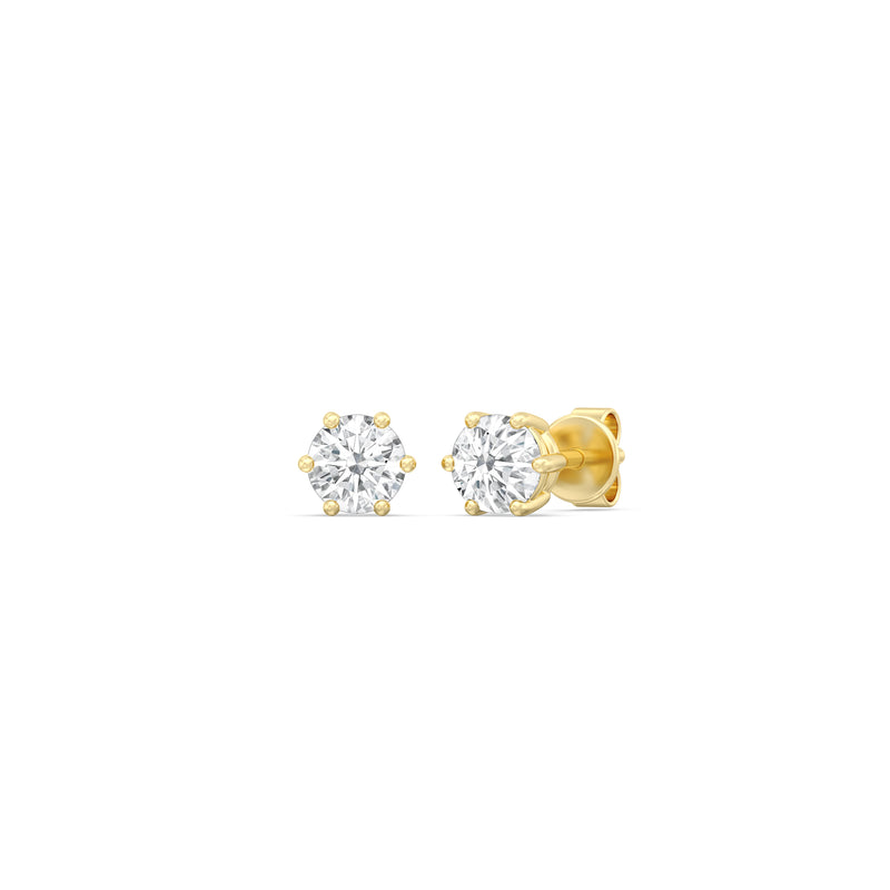 Six Prong Round Stud Earrings