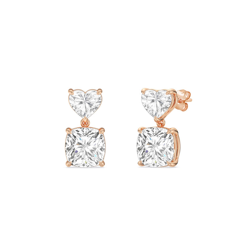 Elegance Heart and Cushion Drop Studs