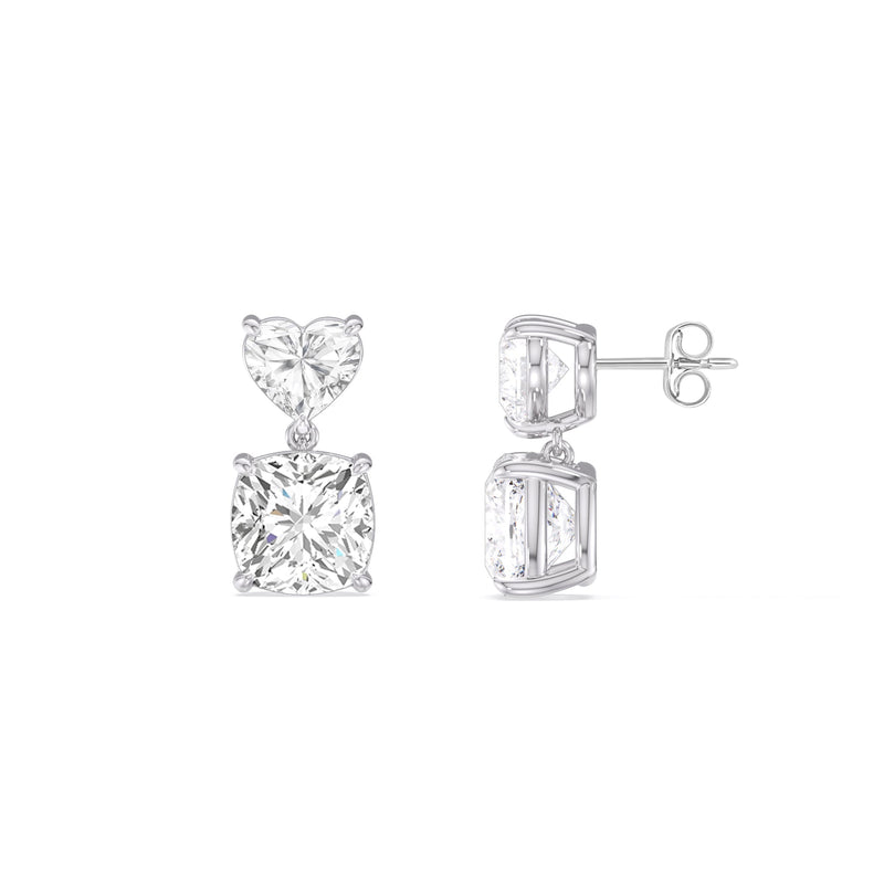 Elegance Heart and Cushion Drop Studs
