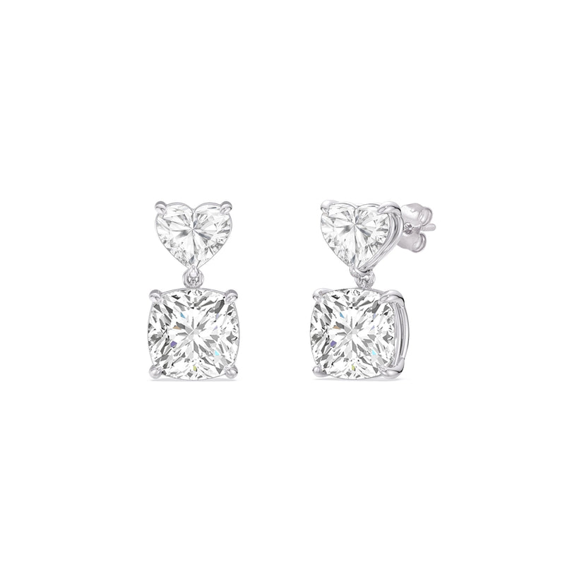 Elegance Heart and Cushion Drop Studs