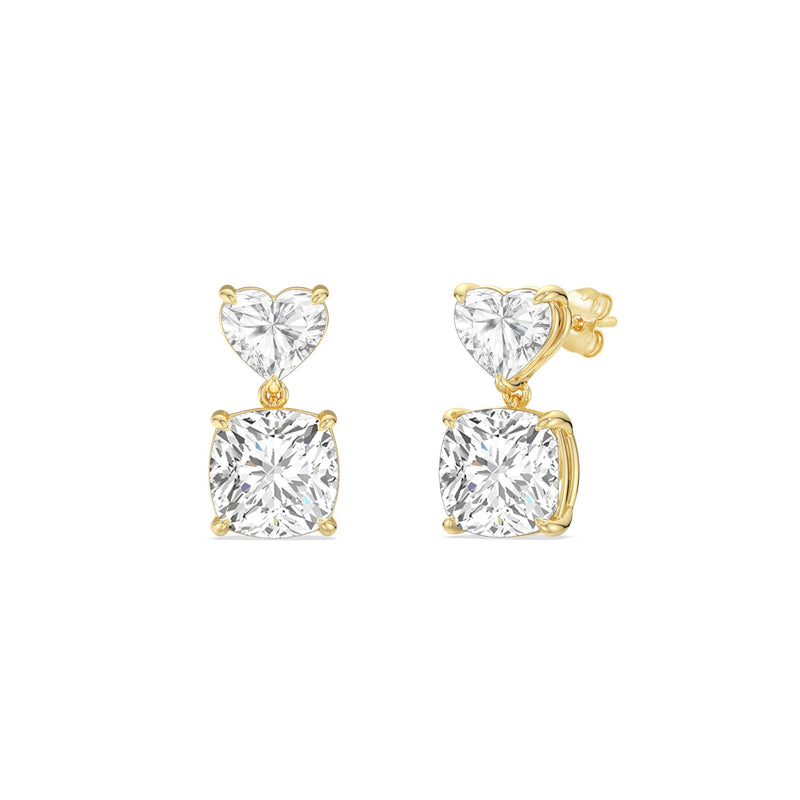 Elegance Heart and Cushion Drop Studs