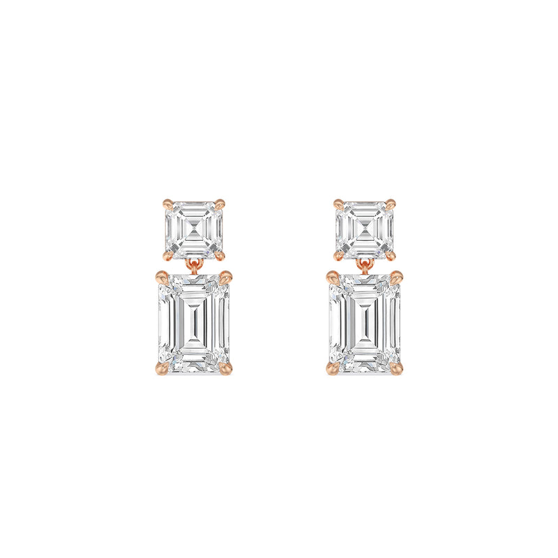 Elegance Asscher and Emerald Drop Studs