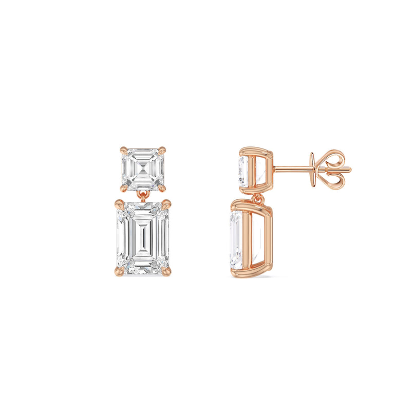 Elegance Asscher and Emerald Drop Studs