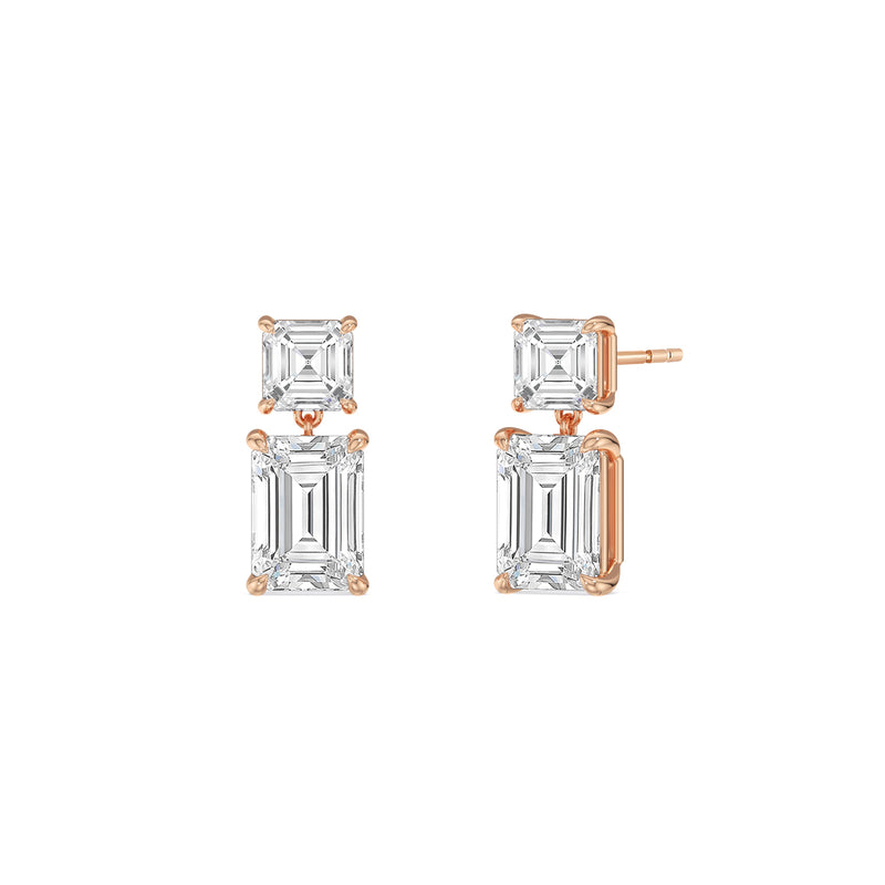 Elegance Asscher and Emerald Drop Studs