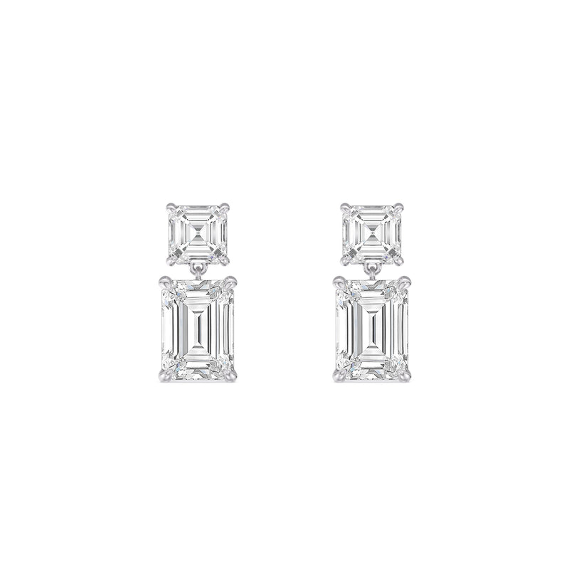Elegance Asscher and Emerald Drop Studs