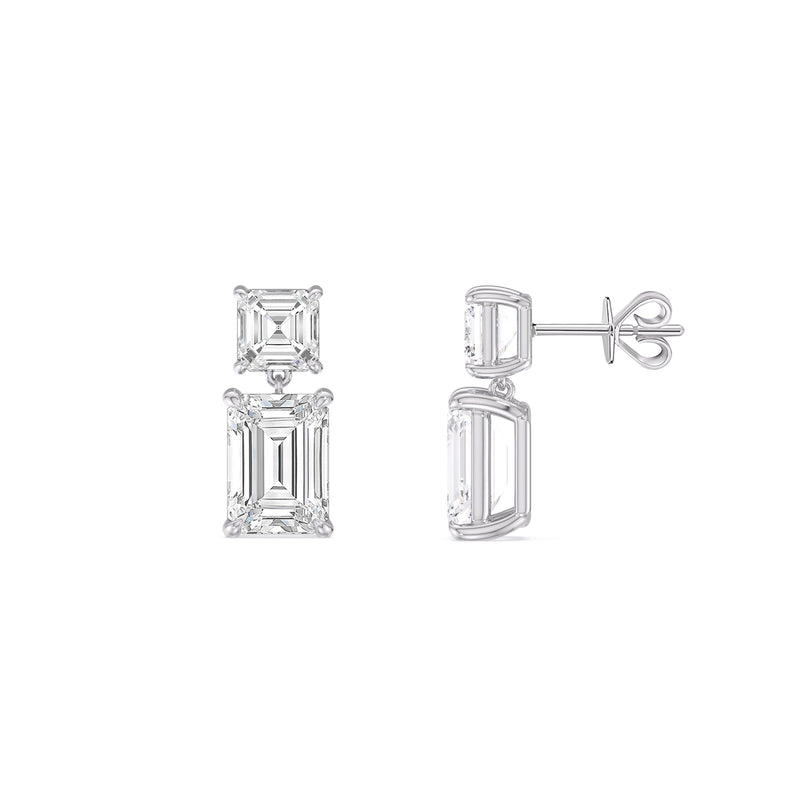 Elegance Asscher and Emerald Drop Studs
