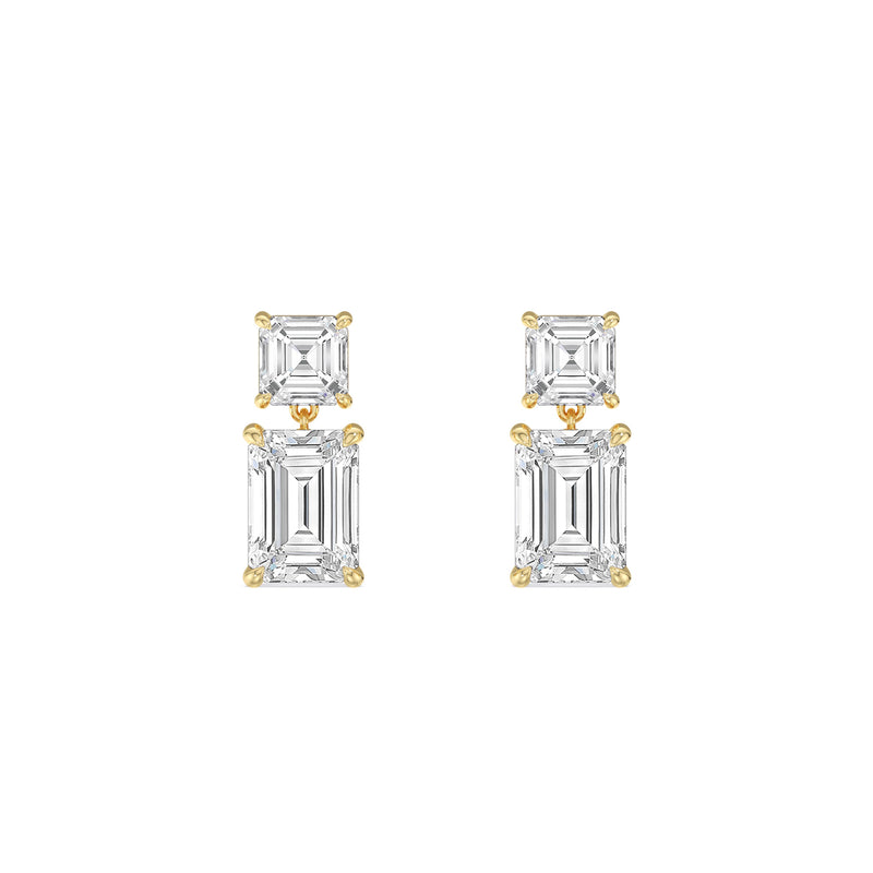 Elegance Asscher and Emerald Drop Studs