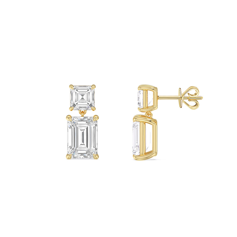 Elegance Asscher and Emerald Drop Studs