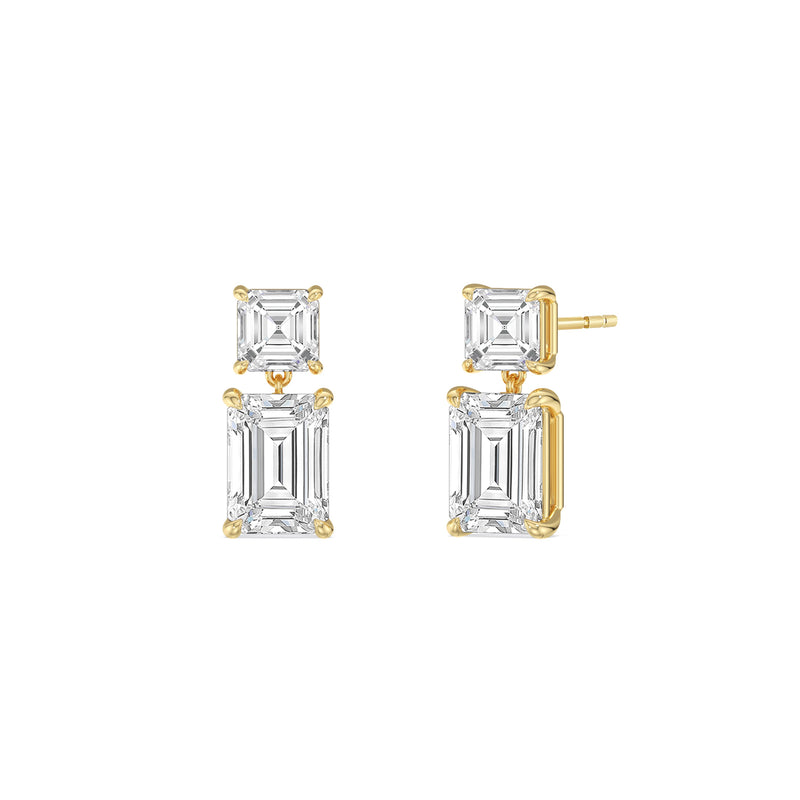 Elegance Asscher and Emerald Drop Studs