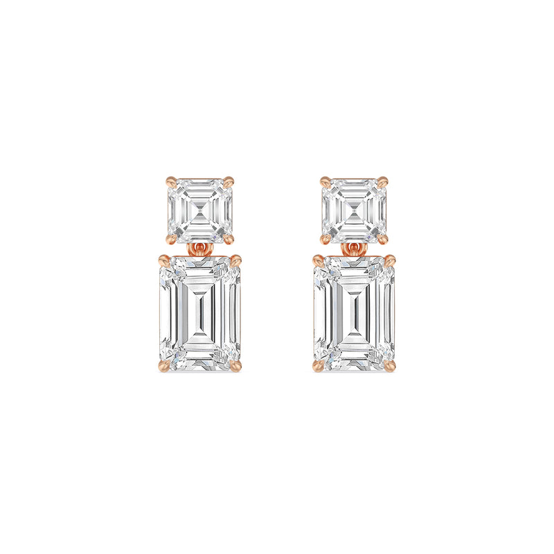 Elegance Asscher and Emerald Drop Studs