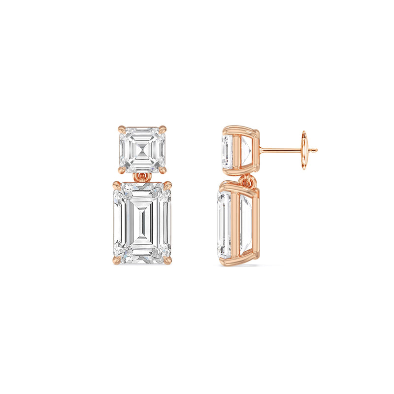 Elegance Asscher and Emerald Drop Studs
