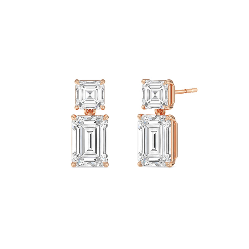 Elegance Asscher and Emerald Drop Studs