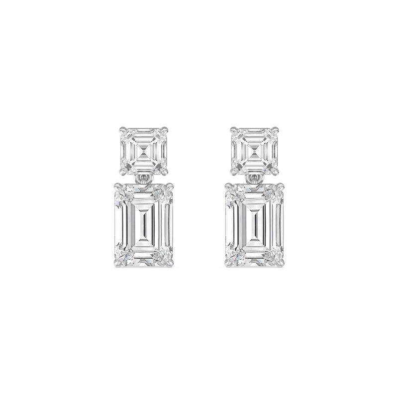 Elegance Asscher and Emerald Drop Studs