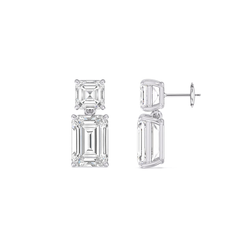 Elegance Asscher and Emerald Drop Studs