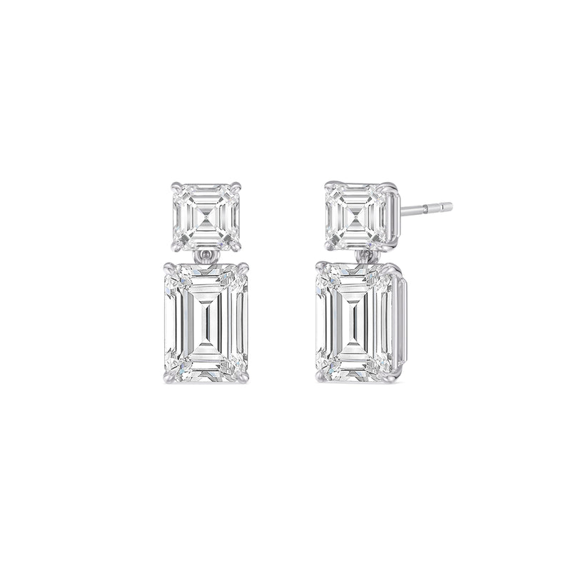 Elegance Asscher and Emerald Drop Studs